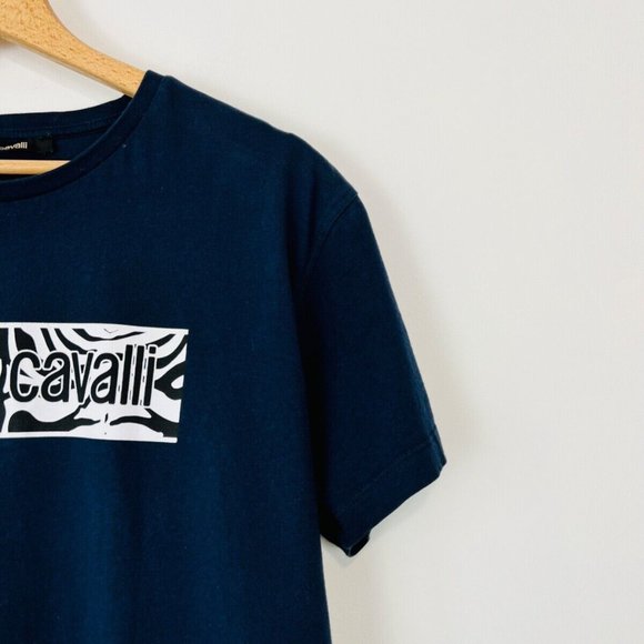 Roberto Cavalli Navy Blue Tiger Print Spell Out Logo Slim Fit T Shirt UK XXL - Picture 2 of 13